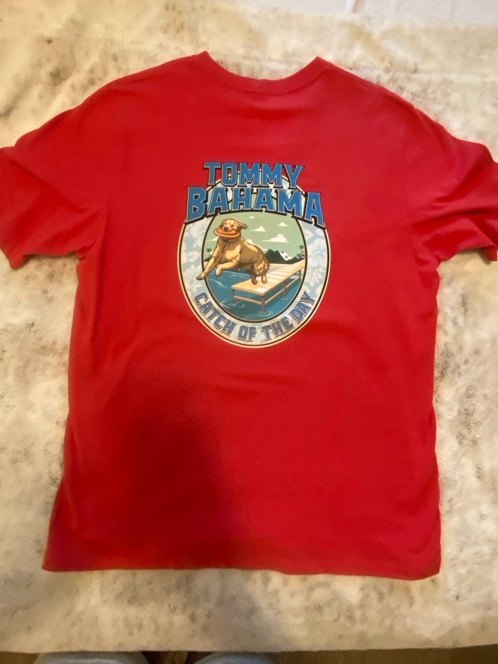 Tommy Bahama Red Short Sleeve Tee with Beach Dog Graphic NWOT